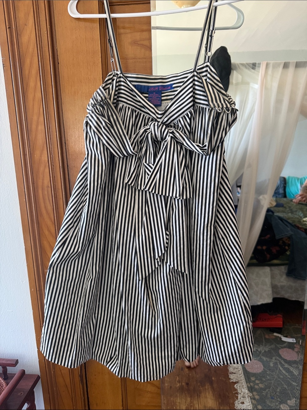 BB Dakota Black & White Striped Tie-Front Mini Dress